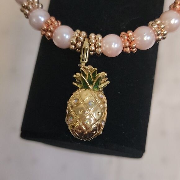 Handmade Silver Wired Beaded Bracelet with Pineapple Charm - Picture 7 of 7